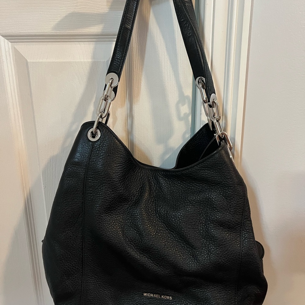 Michael Kors Black Hobo Bag with Silver Accents